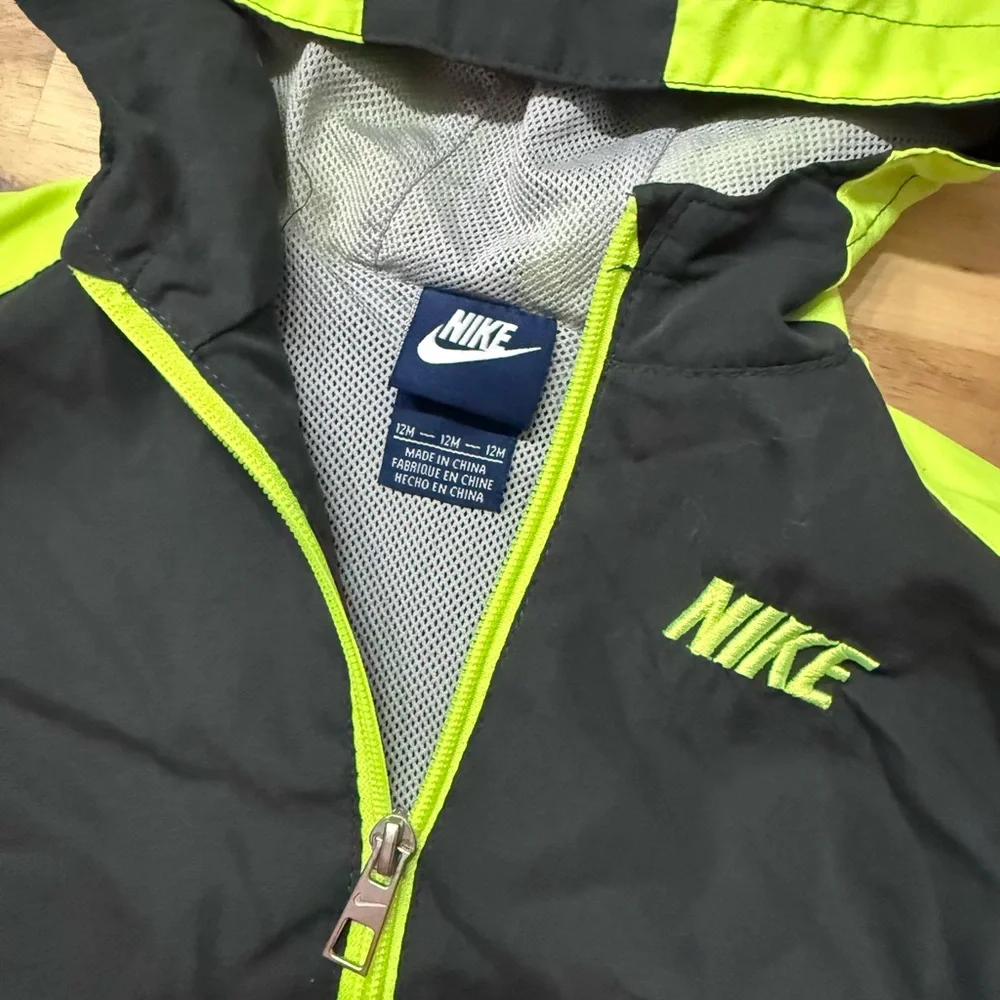 Nike Kids Black and Neon Green Hooded Raincoat - Picture 2 of 2